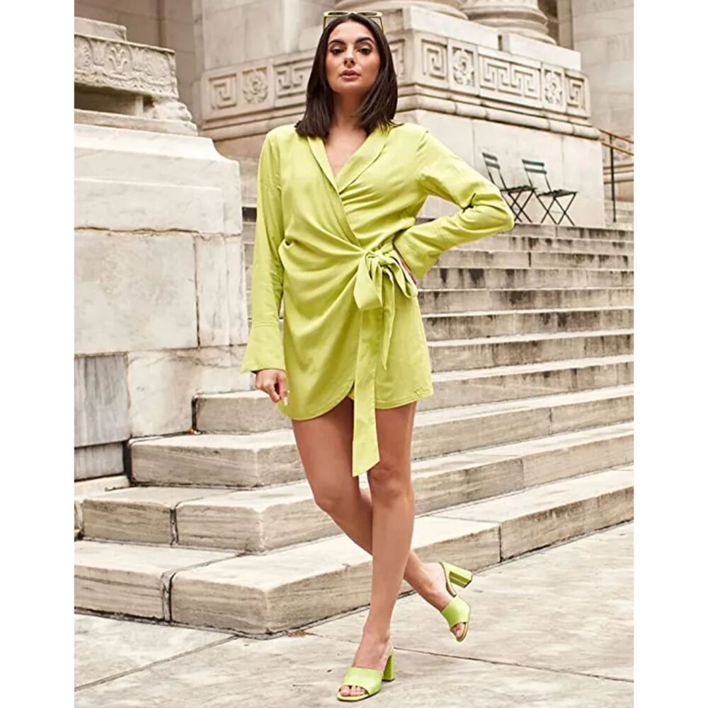 The Drop‎ Paige Desorbo Womens Wrap Dress Plus Size 3X Lime Green Office Minimal